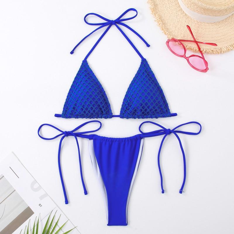Split Bikini Swimsuit Women Lace Tight Sexy Hanging Neck Fashionable Solid Color