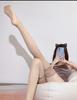 8D Oil Shiny Silk Transparent Medias Women Sexy Lace Top Silicone Hold Up Thigh High Stockings Elastic Nylon Socks
