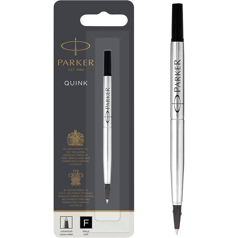PARKER Parker Rollerball Refill, Black, 1 Pack, Black, F Fine, 0.5mm, Water-based Ballpoint Pen R...