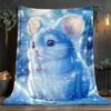 1pc Blue Snowy Hamster Winter Scene Soft Flannel Blanket Throw Blanket Cozy Animal Print Blanket Gift for Pet Lovers
