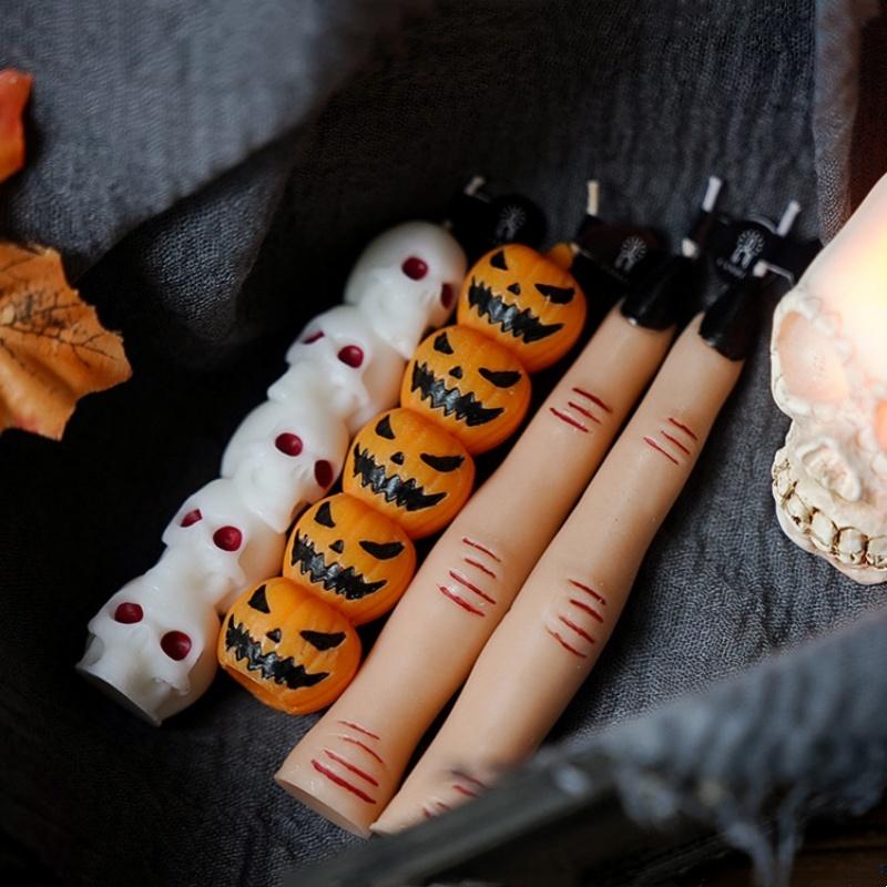 Halloween Aromatherapy Candles Spooky Skull Bone Fingers Pumpkin Candle 3D Flame Candles Festival Home Decoration Gifts