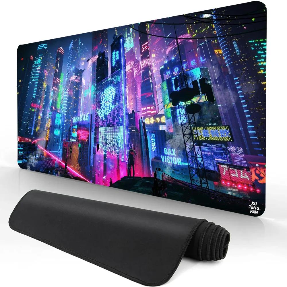 Hot Sell City Neon Pixel Large Mouse Mat Gaming Mousepad Gamer Mousepads Rubber Keyboard Mats Desk Mats XXL Mouse Pads 900X400