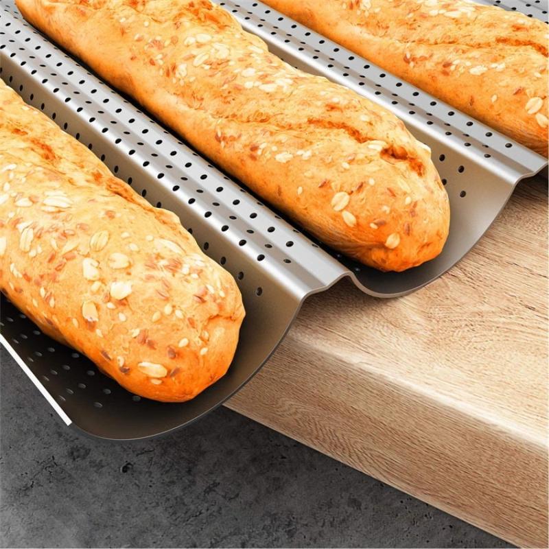 2/4 Wave Perforated French Bread Baking Pan Carbon Steel Baguette Pan French Bread Nonstick Loaves Loaf Cake Mold Baking Tools