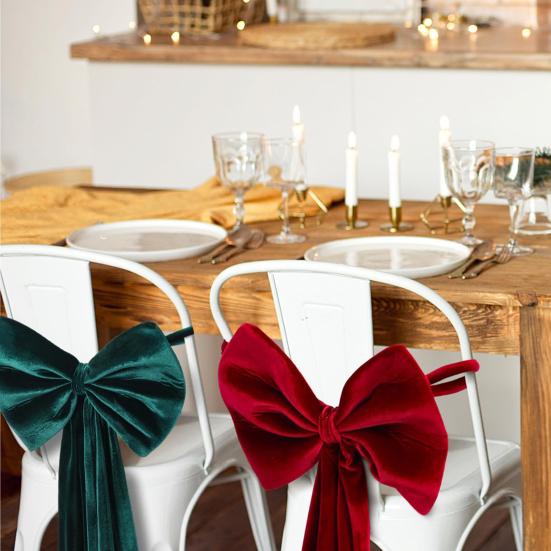 Christmas Chair Sashes Bows Large Velvet Chair Cover Back Tie Supplies for Christmas Banquet Home Wedding Event Holiday Party Decor