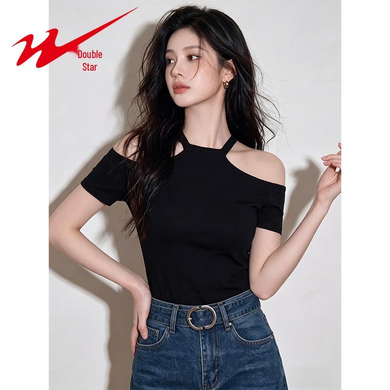 Women s Sexy Halter Off-Shoulder Short Sleeve Top M