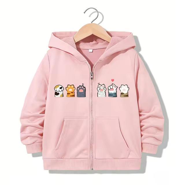 Children's Zipper Hoodie Autumn Winter Fashionable Cartoon Fun Cat Printed Hoodie Loose Sports Leisure Versatile Coat Hoodie