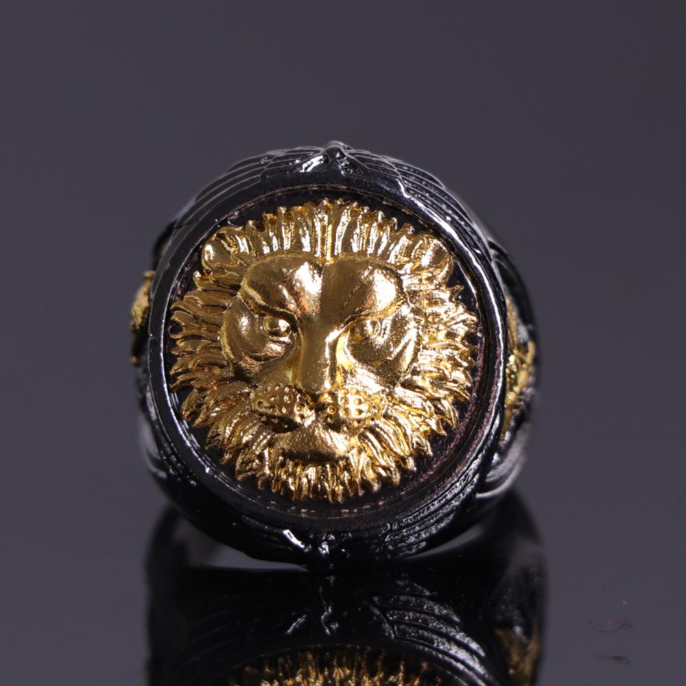 Two-color Ring, Domineering and Creative Lion Head, Bright Black Hand Jewelry