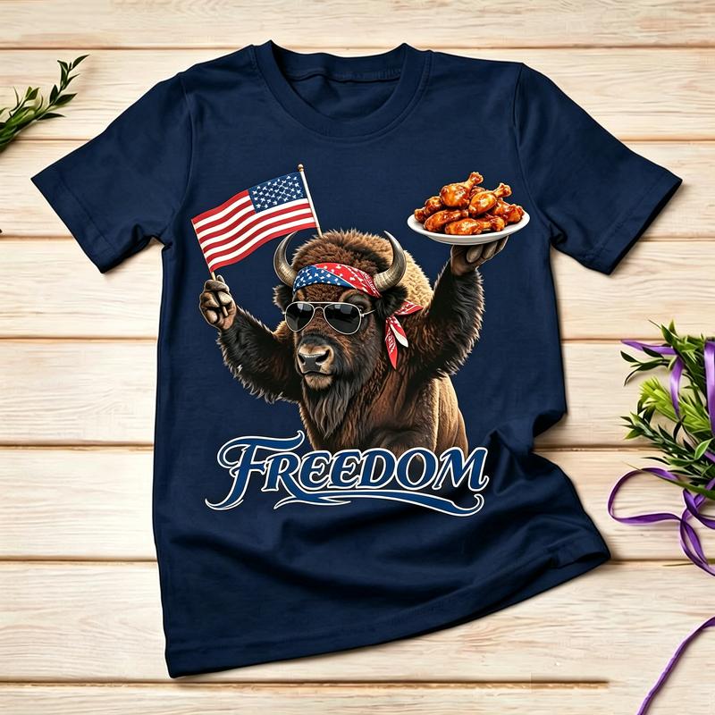 Freedom American Flag Buffalo Chicken Wings Graphic TShirt for Unisex Unisex 100 Cotton Casual Summer Streetwear Gift