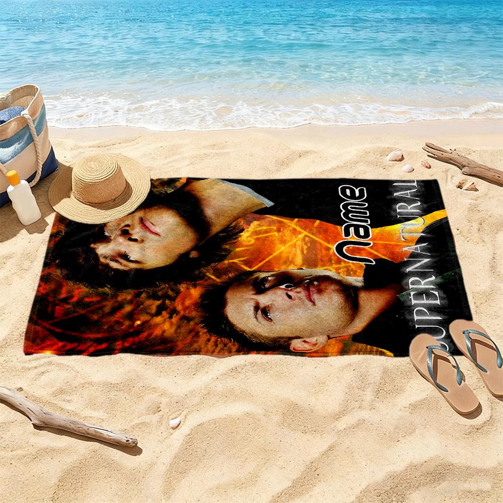 Supernatural Adventure Customize Text Beach Towel Super Soft & Absorbent Perfect for Traveling Yoga Camping and Swimming