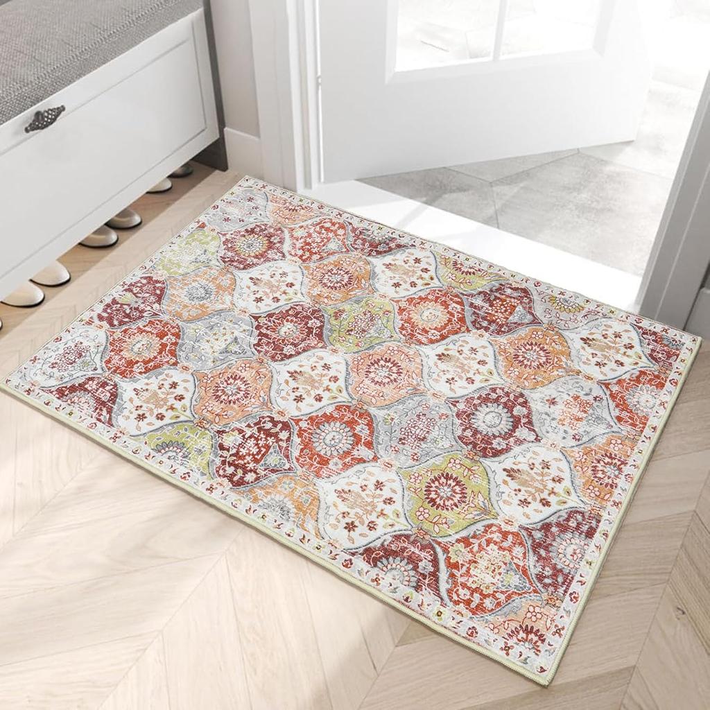 Lahome Moroccan Machine Washable Rugs for Living Room, Rug for Bedroom Non-Slip Vintage Trellis Ultra-Thin Throw Carpet for