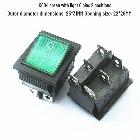 KCD4 Rocker Switch: 4/6 Pins, 2/3 Positions, Illuminated, 25x31mm, 16A 250V Power Button