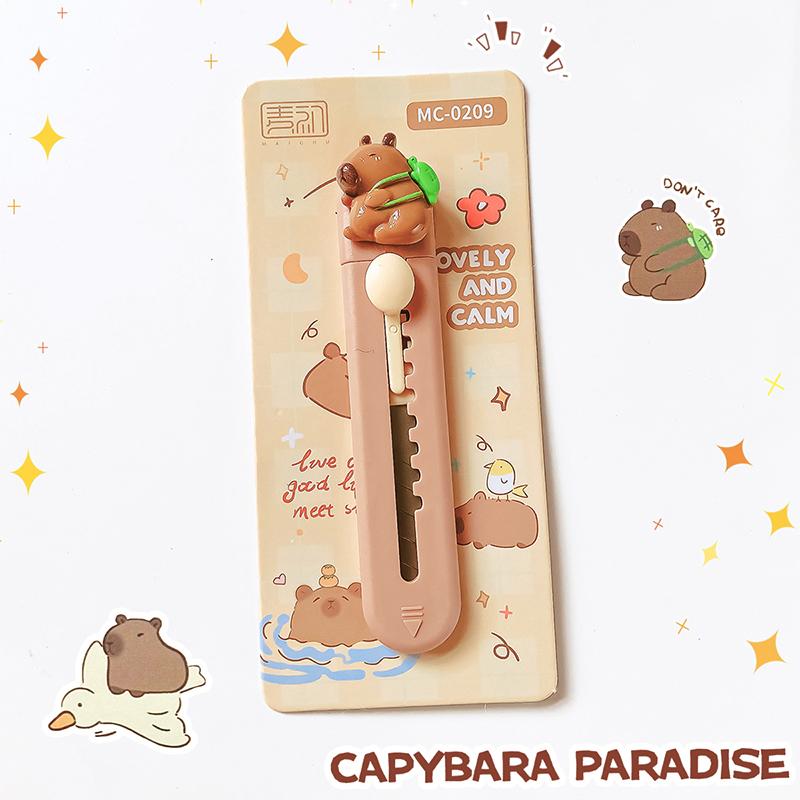 Aesthetic Kawaii Stationery Office Letter Opener Cute School Supplies Capybara Box Cutter Utility Knife Mini Pocket Knife