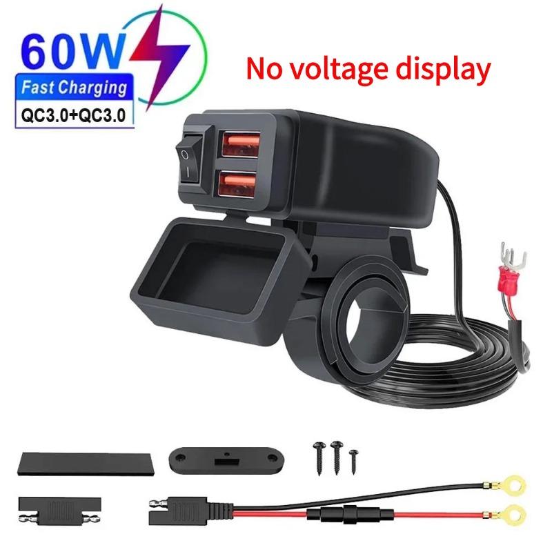 PD+QC3.0 Μοτοσικλέτα USB Fast Charger 60W Τιμόνι Διπλή υποδοχή USB με διακόπτη βολτόμετρο αδιάβροχο τροφοδοτικό 12V