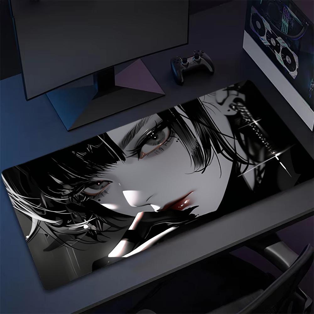 Black Cool Anime Girl MousePad Mouse Pad Large Computer Office Table Mats XXL Anti-slip Gaming Keyboard Mousepads Long Desk Mat