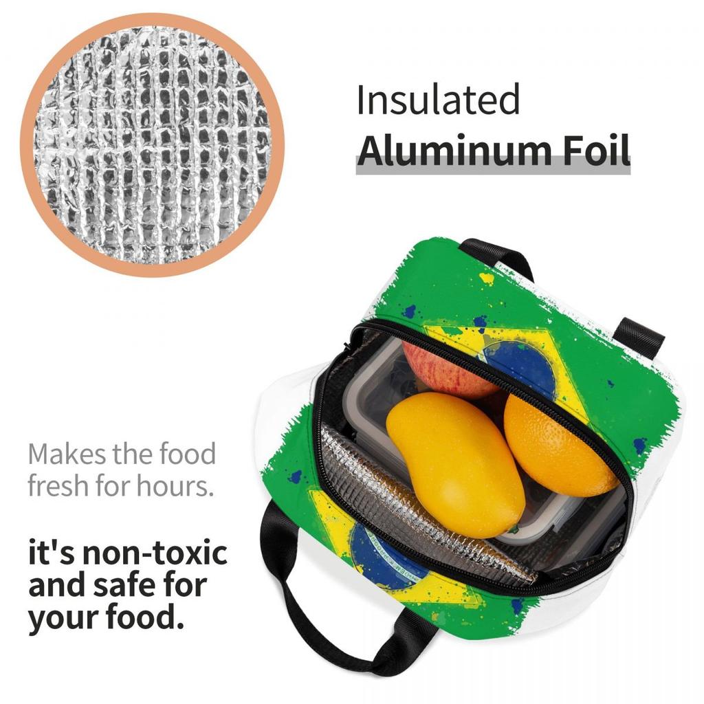 Brazil Flag Insulated Lunch Bag for Women Children Portable Food Boxes Thermal Lunch Box Tote