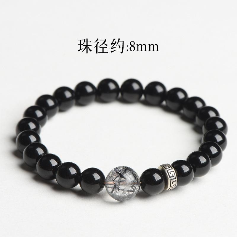 

Natural obsidian bracelet for men and women, black hair crystal, black warrior, niche high-end protection, gift for couples and best friends Beads8mm