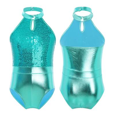 Leotardos de Danza para Niñas sin Mangas con Lentejuelas Brillantes Cierre de Botones Cuello Estilo Patchwork Espalda Descubierta