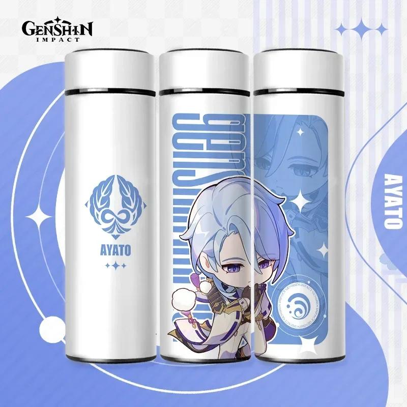 500ml Genshin Impact Thermo Bottle Stainless Steel Kawaii Anime Insulated Cup Water Zhongli Temperature Display Thermos Bottle