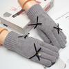 Bow Gloves Women's Winter Versatile Touch Screen Student Outdoor Cycling Warm Five-finger Knitted Wool Hand Socks