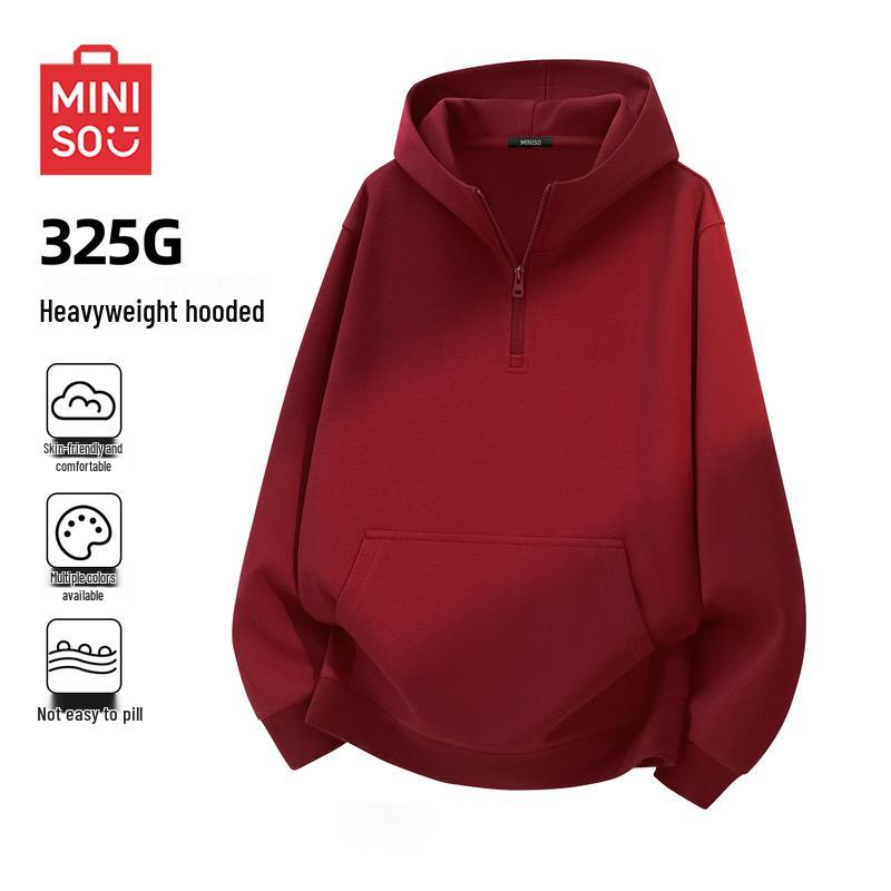 

MINISO Men s Autumn Retro Half-Zip Hooded Sweatshirt 3XL
