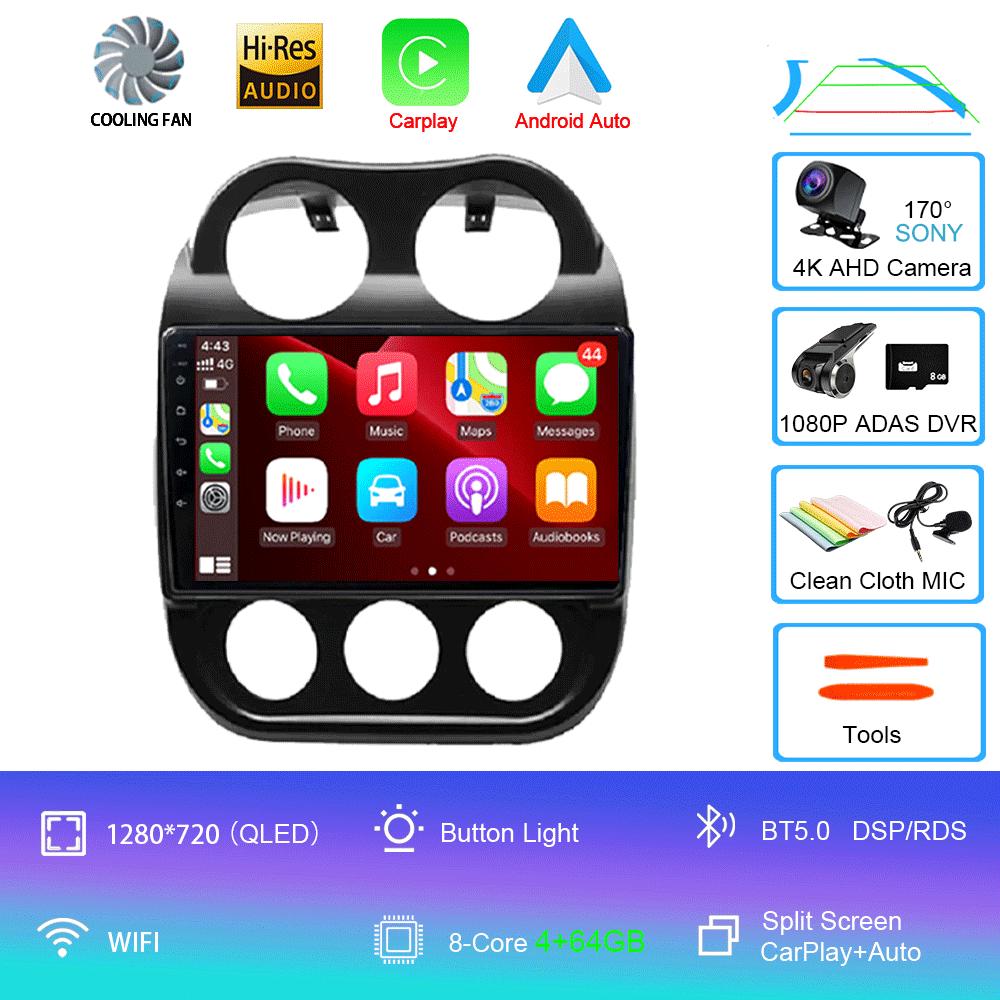 Android14 Video Player Car Radio For Jeep Compass Patriot 2010 - 2016 Autoradio Stereo 2 Din GPS Navigation Carplay DSP OBD CD