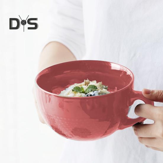 Ciotola da Colazione in Ceramica 700ml Tazza da Zuppa con Coperchio e Cucchiaio Adatta a Microonde e Forno Ciotola da Zuppa di Grande Capacità per Farina d'Avena Noodles