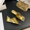 Fashion Women's Slippers 2025Summer New Leather Slippers Fashion Wedges Slippers for Women Open Toed High-heeled Slipper Sandalias Mujer