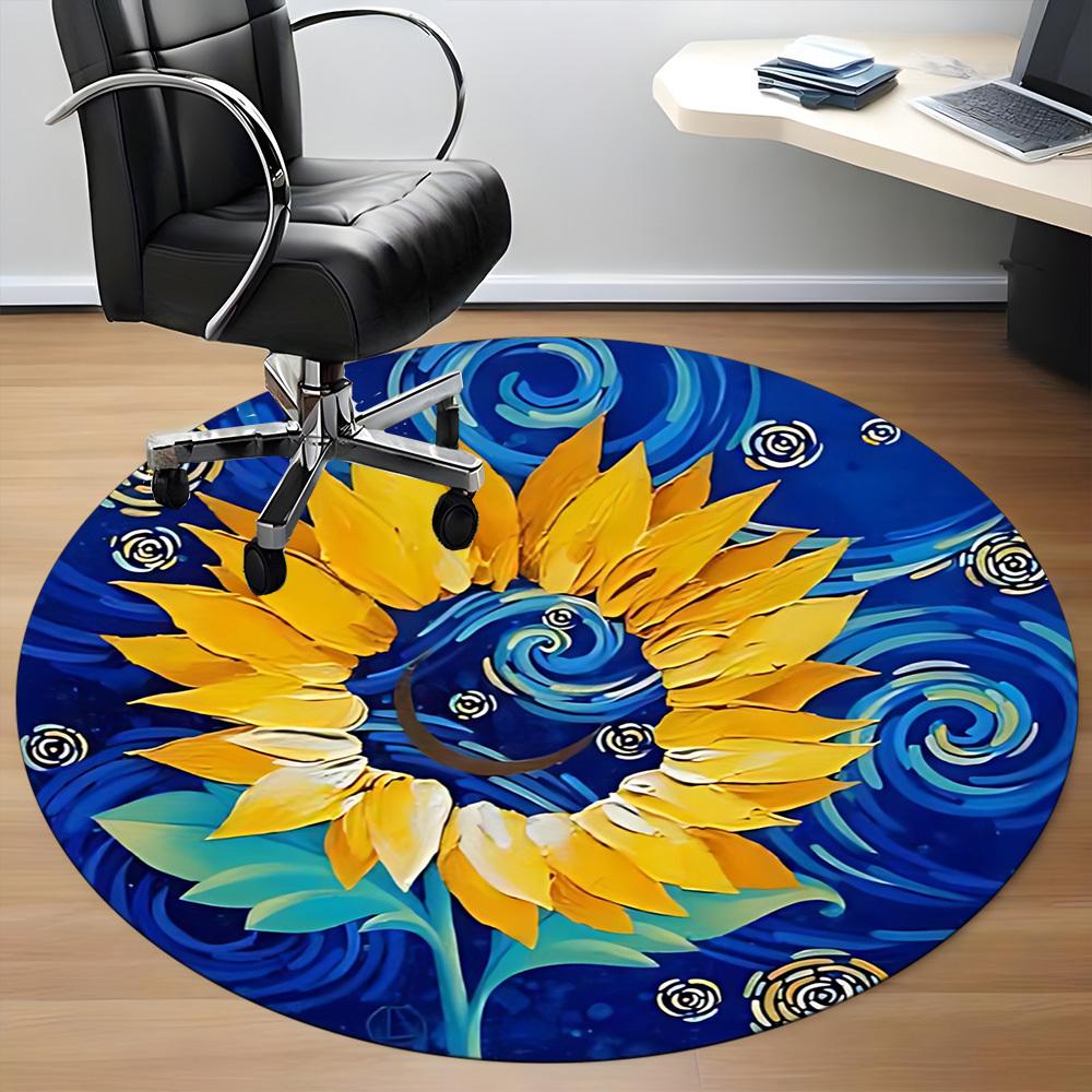 1pc Sunflower Artwork Chair Carpet for Office, Non slip, Soft and Durable Office Rug
