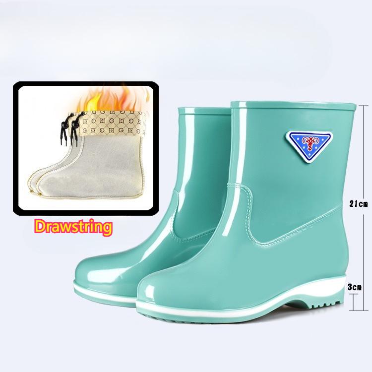 Fashion Women's Low-tube Rain Boots, Water Shoes, Thick Warm Rain Boots