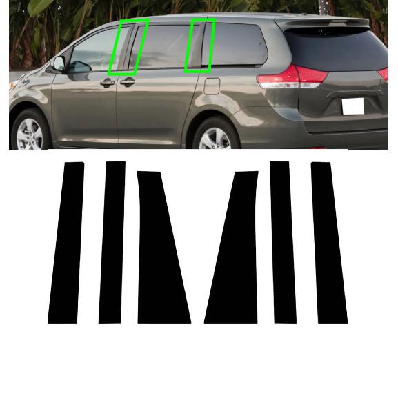 6pcs Glossy Black Pillar Posts Fit For Toyota Sienna 2010-2017 2018 Door Side Moulding Window Covers Accessories glossy black