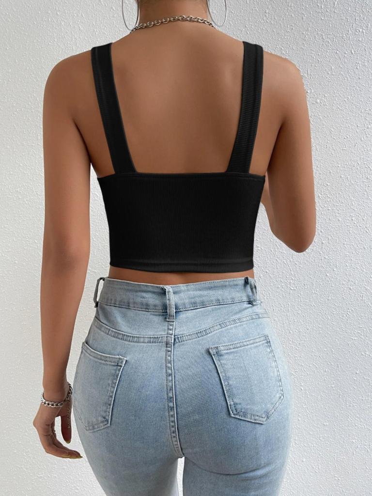Strick Tanktop mit quadratischem Ausschnitt Crop Tops Damen Sommer Camisole Einfarbig Camisole Mode Sporttube Ärmellos Kurz Y2K Mädchen Kleidung
