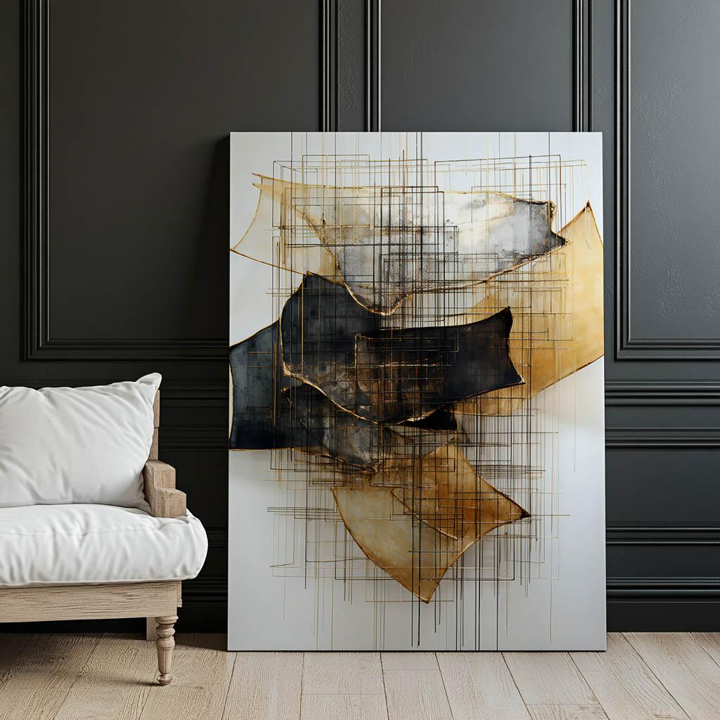 Gold and Black Sculpture In Space Gold and Black Sculpture In Space, 50X70 Cm, Gold Aluminum Frame, 230 Gsm Matte Paper