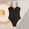 Monokini Soutien-gorge Push-Up à Armatures Ensemble Bikini Une Pièce avec Boucles Métalliques Design Creux Maillot de Bain Sexy à Bretelles Décolleté en V Dos Nu