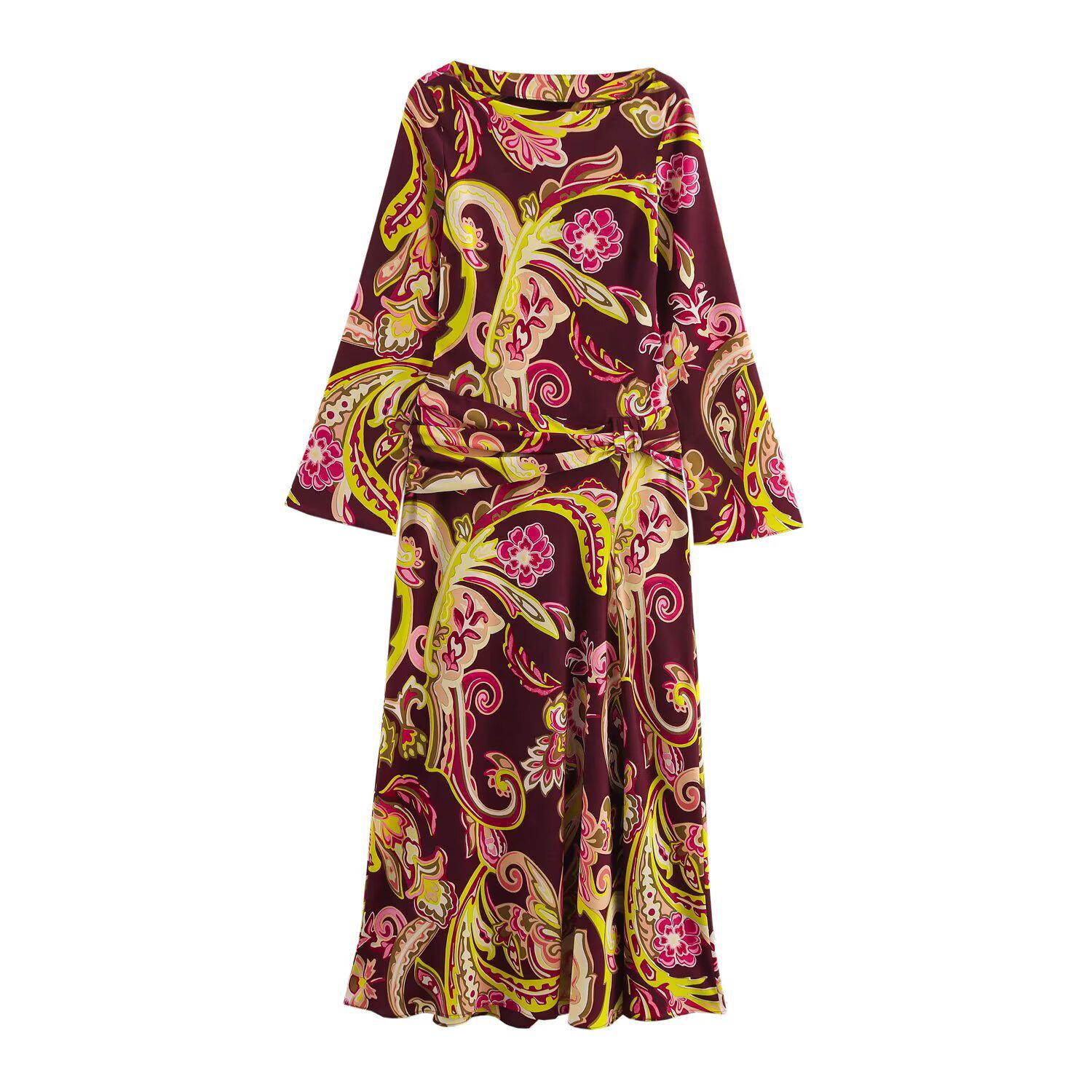 

Spring 2025 Women s Fashion: Round Neck Long Sleeve Midi Dress L