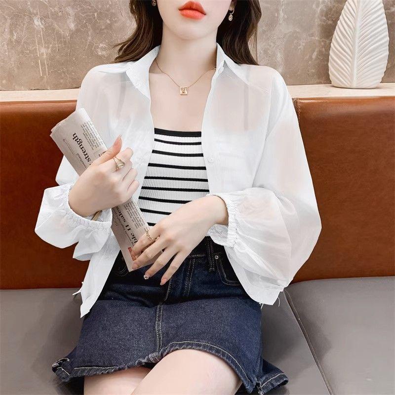 

Women s Shirt Sunscreen Shirt Summer Thin Short Shirt Coat Loose Chiffon Casual Top S