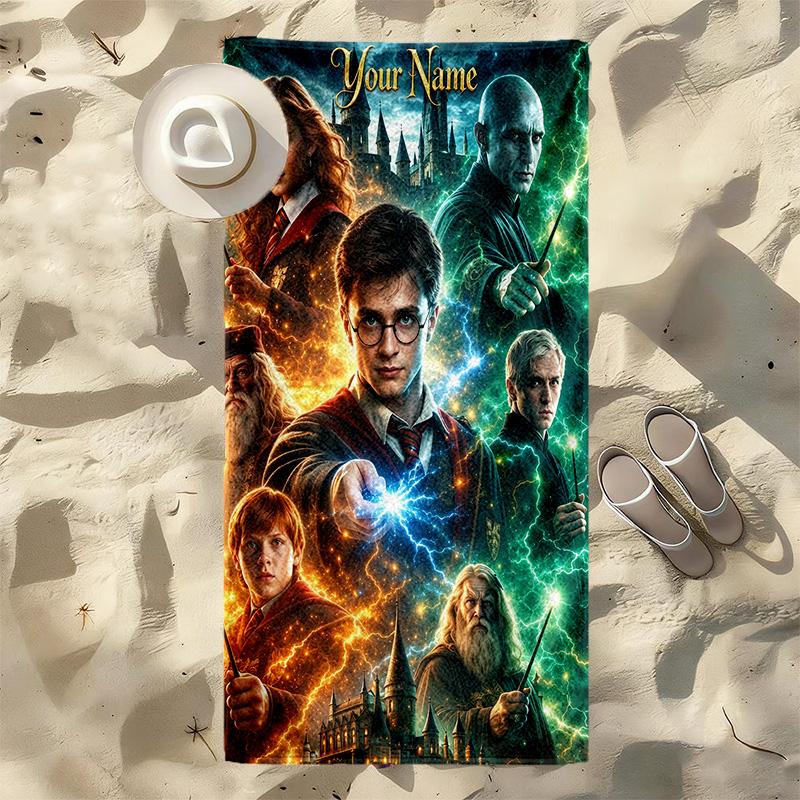 Custom Name Harry Potter Stylish Digital Printing Beach Towel Quick‑Drying Absorbent Blanket for Beach Pool Gym Travel
