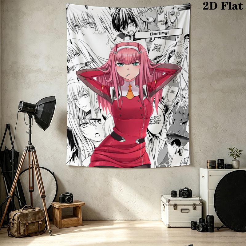 Franxx Zero Two Wall Tapestry Aesthetic Wall Hanging Printed Fabric Blanket Decorative Tapestries For Bedroom Living Room Home Decor