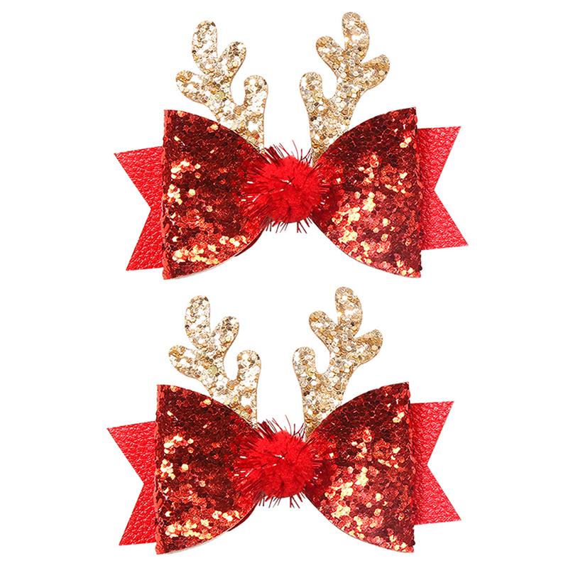 1/2/4PCS Girls Sequins Bowknot Hairpin Christmas Party Child Antler Hair Clip Kids Bling Hairpin Hairs Accessories Birthday Gift