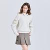 CHALLENGER Women'S Woven Pocket Collared Neck Long Sleeve Fleece-Lined T-Shirt Cream