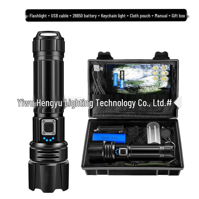 XHP70 High-Brightness LED Flashlight - Aluminum Alloy, Telescopic Zoom, Electric Display, Waterproof, Multifunctional Outdoor Handheld Light