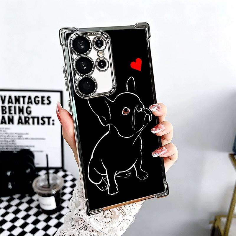 Coque de téléphone avec design Bouledogue Français Noir Placage Pour Samsung Galaxy S24 S25 FE S26 Edge S23 Ultra S22 S21 Plus S20 Anti-Chute Airab