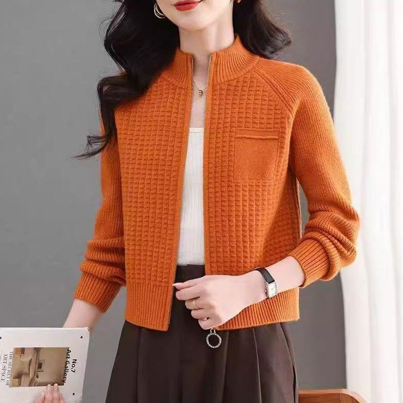 Women's Petite Short Stand Collar Knit Cardigan, Loose Fit for Spring/Autumn 2026.
