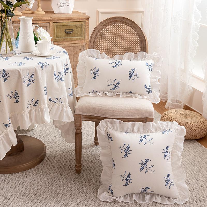 Styl skandynawski rustykalna poduszka z falbankami sypialnia nocna Sofa do salonu wodoodporne bawełniane haftowane kwiaty zestawy poduszek