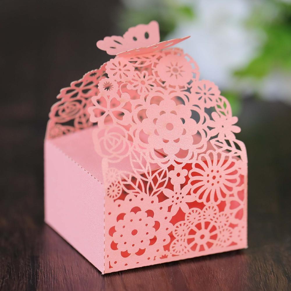 50pcs Party Favor Boxes Laser Cut Gift Box Pink Wedding Treat Boxes Party Favor Box Packaging Box