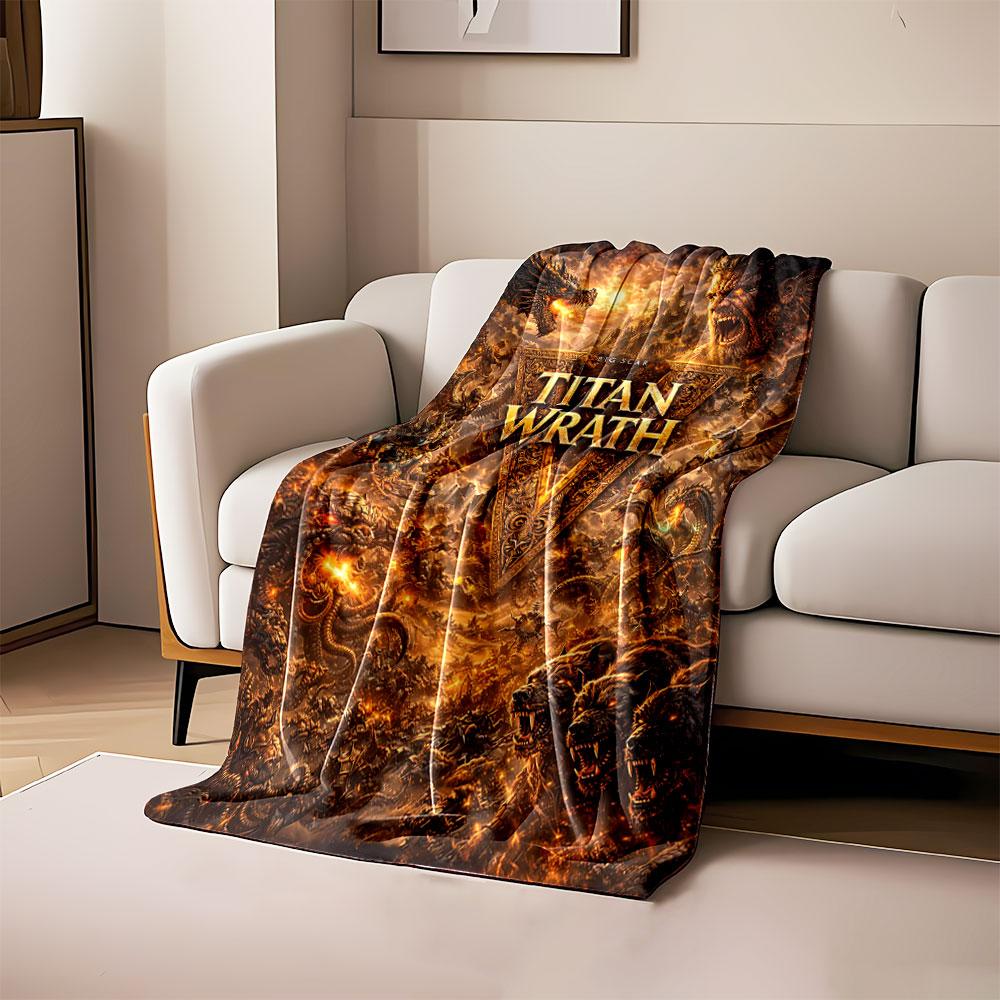 

The main pattern depicts battle chaos with mythical creatures and fiery tones. for all seasons blanket lunch break throw gift 80cm x 120cm