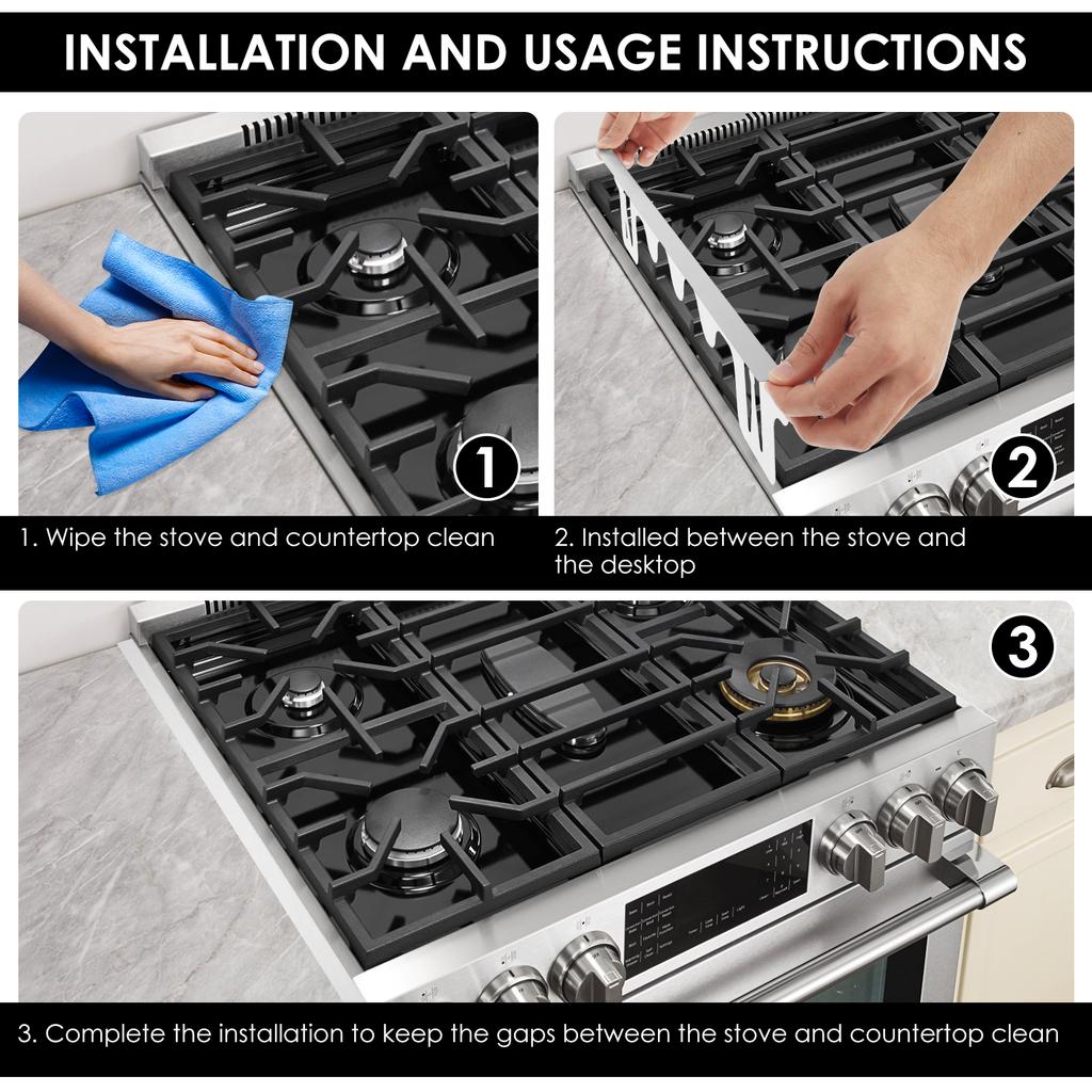 Herdlückenabdeckungen Edelstahl Herdspaltabdeckungen Hitzebeständige Ofenspaltfüller Dichten Lücken zwischen Kochfeld und Arbeitsplatte ab