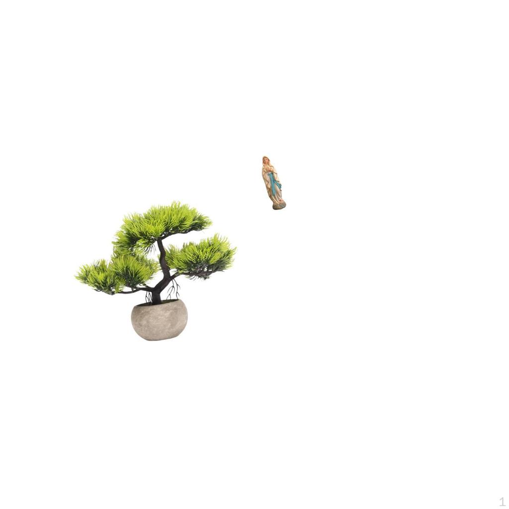 Artificial Bonsai Tree Greenery Collection Faux Plant Pot Centerpieces Mary Lady Figurine Decorative