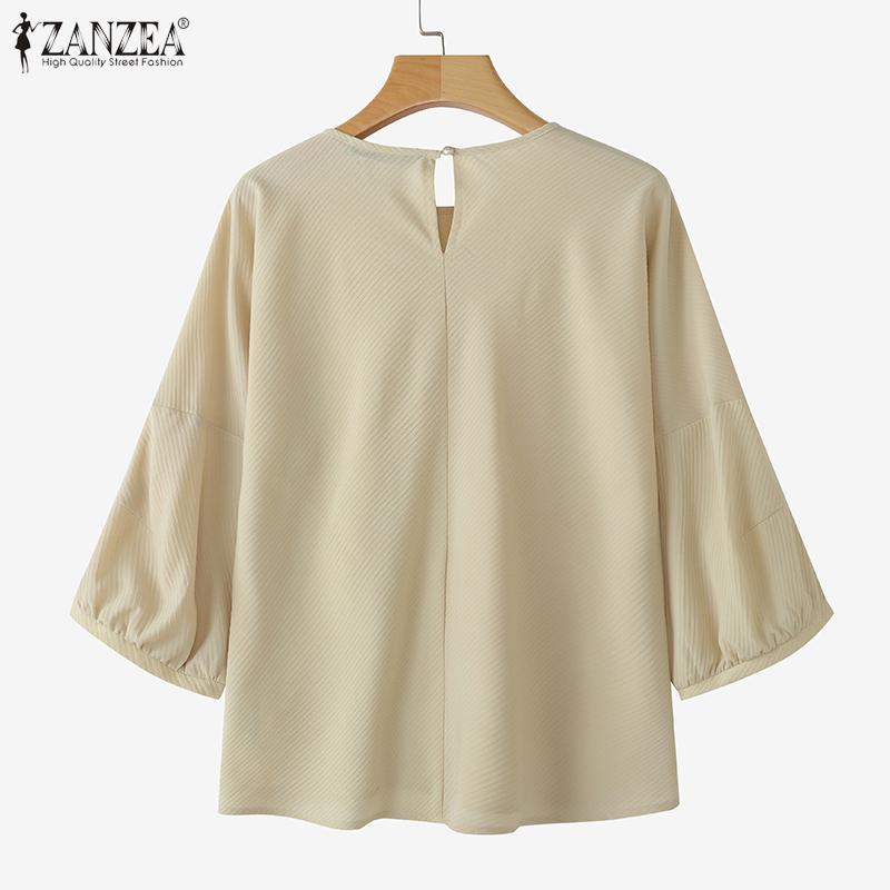 ZANZEA Lässige, lockere Bluse mit Rundhalsausschnitt und 3/4-Ärmeln für Damen