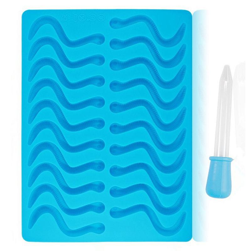 20Holes Silicone Snake Worms Chocolate Gummy Mold Sugar Candy Jelly Molds Birthday Cake Decoration Jelly Mold Ice Cube Tray Mold