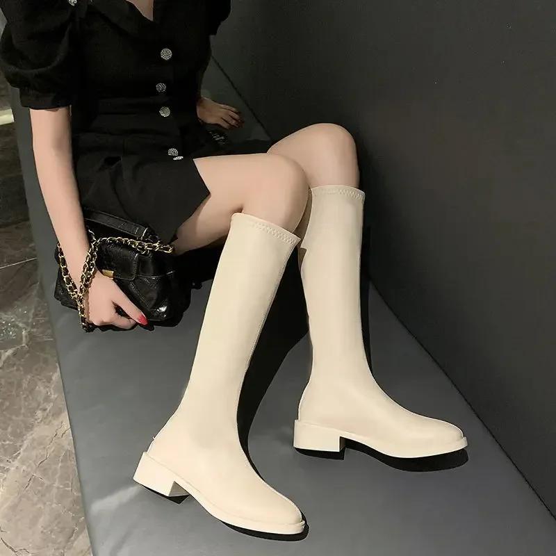 Fashion Knee High Shaft Shoes Woman Spring Autumn New In Elastic Long Boots for Women Comfortable and Elegant Hot Gyaru Trend 2024 Work
